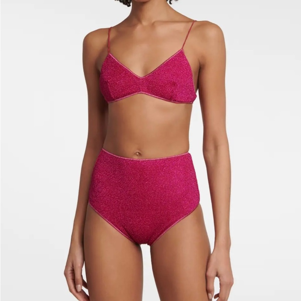 NWOT never worn Oserée Lumière high waisted stretch lurex bikini set in magenta